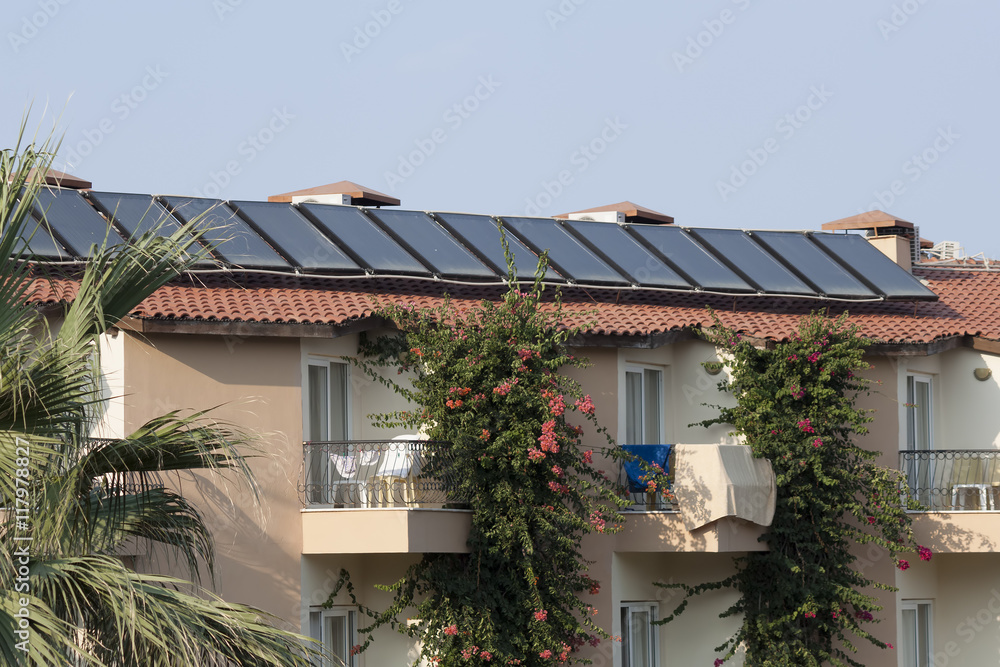 A set of solar panels on the roof