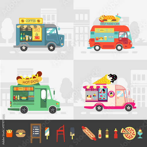 Food truck set, street food vector design.