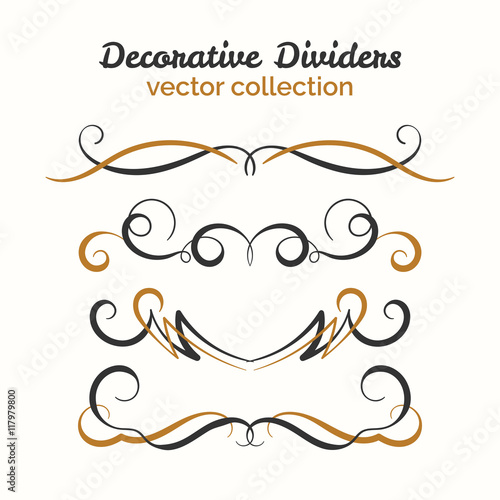 Flourish elements. Hand drawn dividers set. Ornamental decorative element. Vector ornate design.