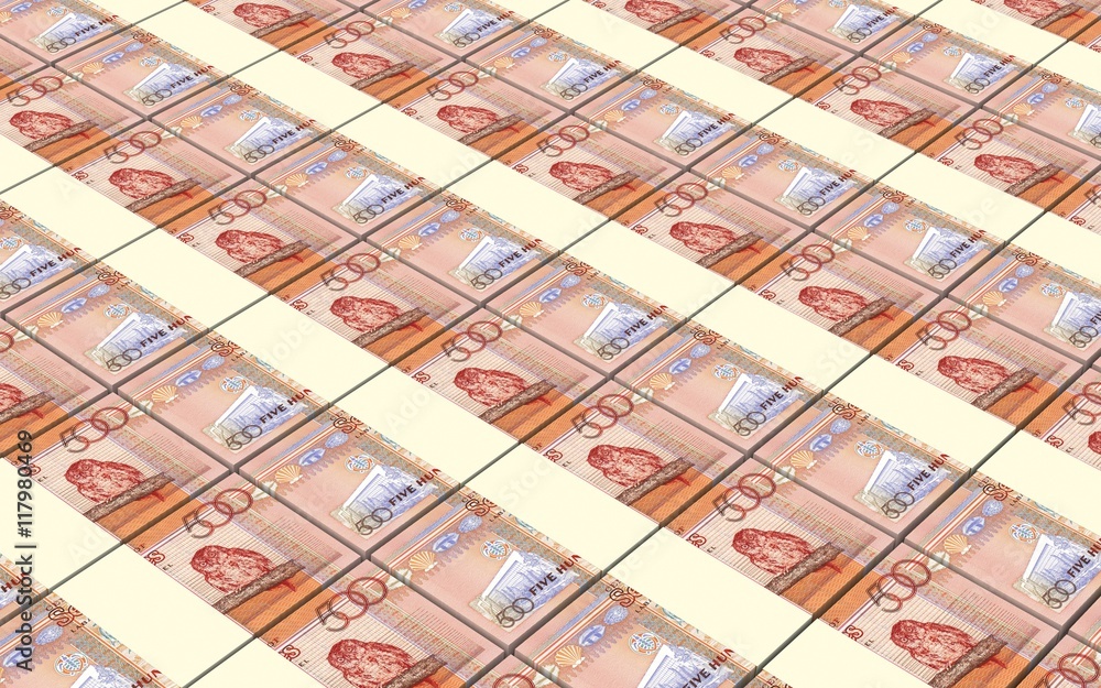 Seychelles rupee bills stacks background. 3D illustration.
