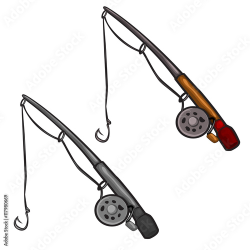 Two spinning rod with fishing line and hooks