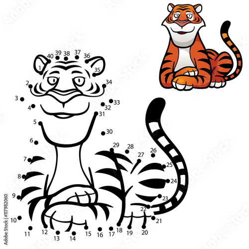 Fototapeta Naklejka Na Ścianę i Meble -  Vector Illustration of Education dot to dot game - Tiger