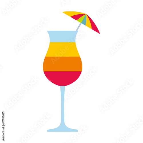 Colorful layered cocktail with umbrella icon in flat style on a white background