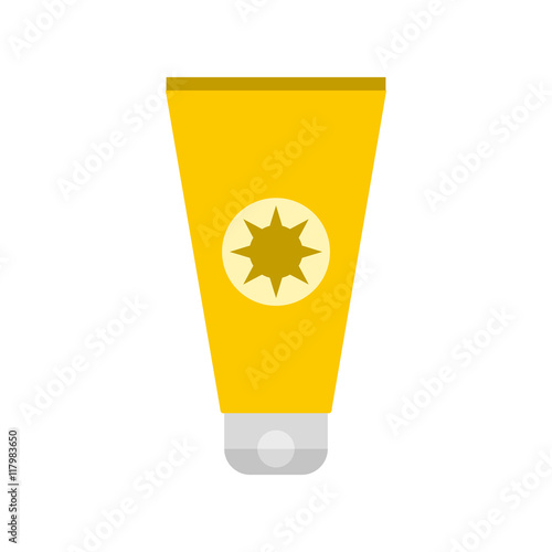 Tube with sunbathing cream icon in flat style on a white background