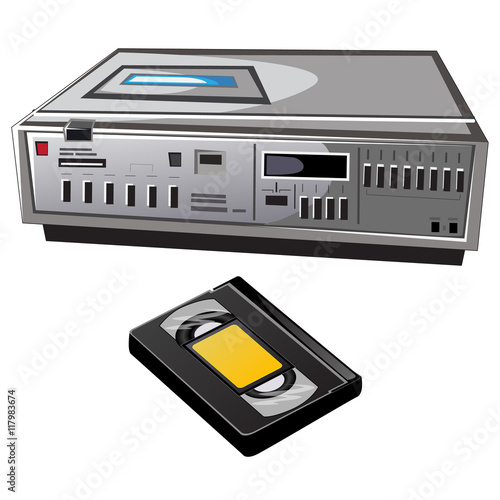 Old cassette video player and videocassette