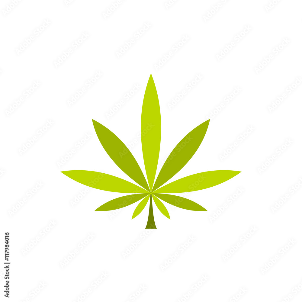 Marijuana leaf icon in flat style on a white background Marijuana leaf icon in flat style on a white background