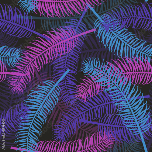 Seamless palm blue violet leaves pattern background