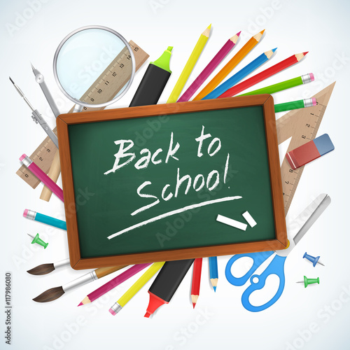 Back to school hand written on chalkboard vector illustration