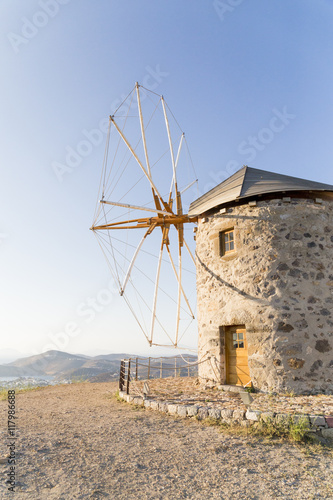 Greece , windmills in Patmos island , summer