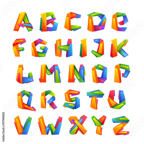 Colorful alphabet letters in low poly style.