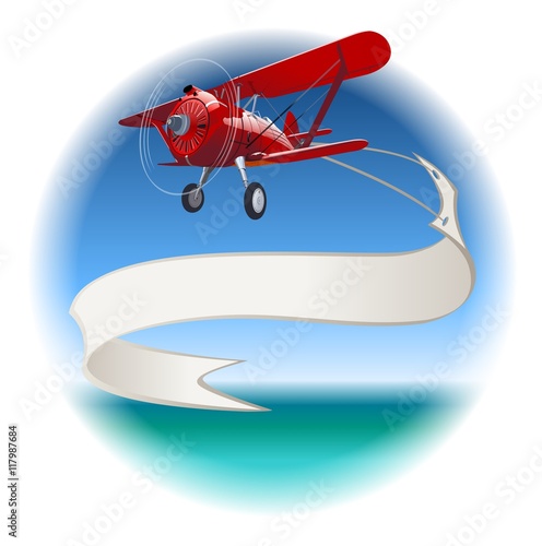 Retro Biplane with Banner. Available EPS-10 vector format separated by groups and layers for easy edit