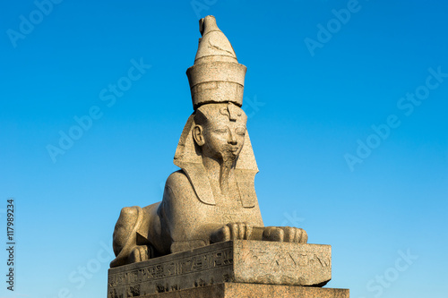 Egyptian sphinx on Universitetskaya embankment  St Petersburg  Russia