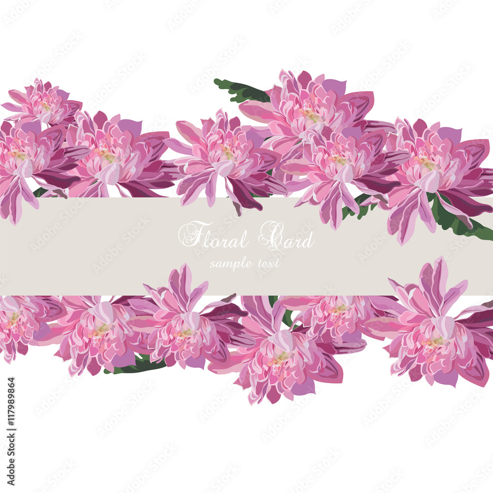 Chrysanthemum Flowers Card border. Vector watercolor Elegant Floral ...
