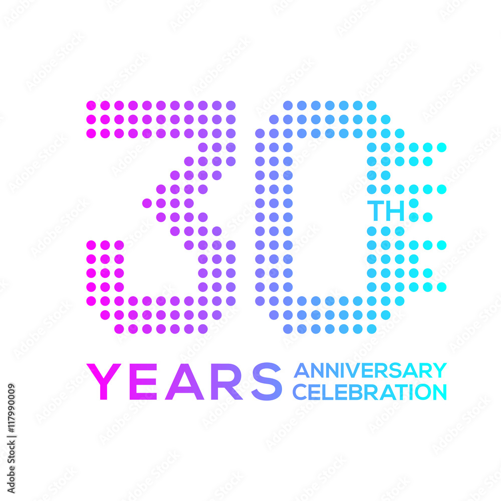 30 years anniversary with a circle,dotted,digital,technology logo