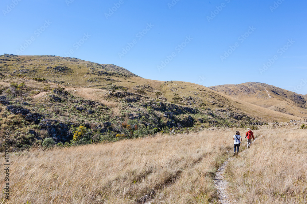 People walking on trails of Serra da Canastra National Park - Br