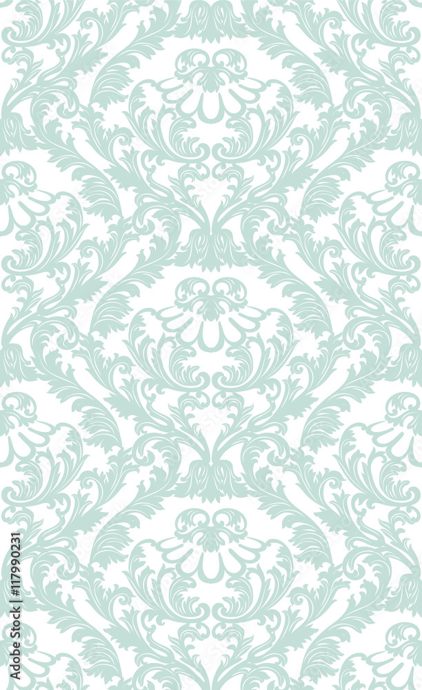 Vintage  Baroque ornament pattern. Vector Luxury damask decor. Royal Victorian texture for wallpapers, textile, fabric. opal blue color