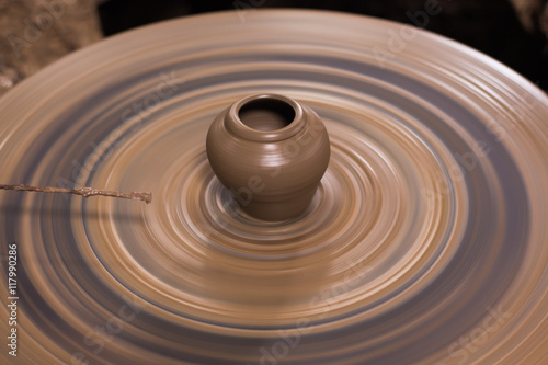 A pot on a turntable, earthenware