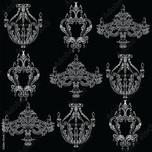 Classic chandelier Set Collection. Luxury decor accessory design. Vector illustration sketch