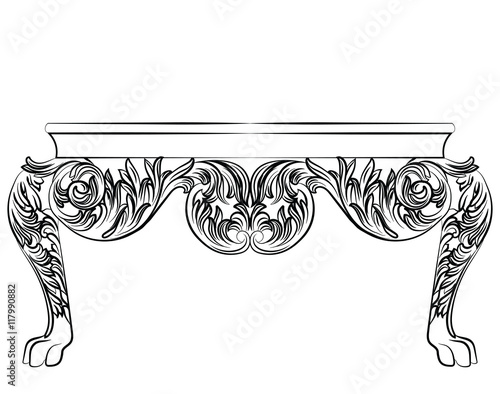 Rich Baroque commode Table. French Luxury rich carved ornaments decorated furniture. Vector Victorian Royal Style structure