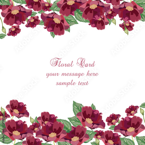 Anemone flowers Card. Vector Red flower Spring Summer blossom seasonal backgr...