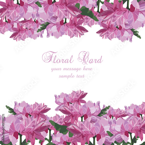 Chrysanthemum Flowers Card. Vector watercolor Elegant Floral background for w...