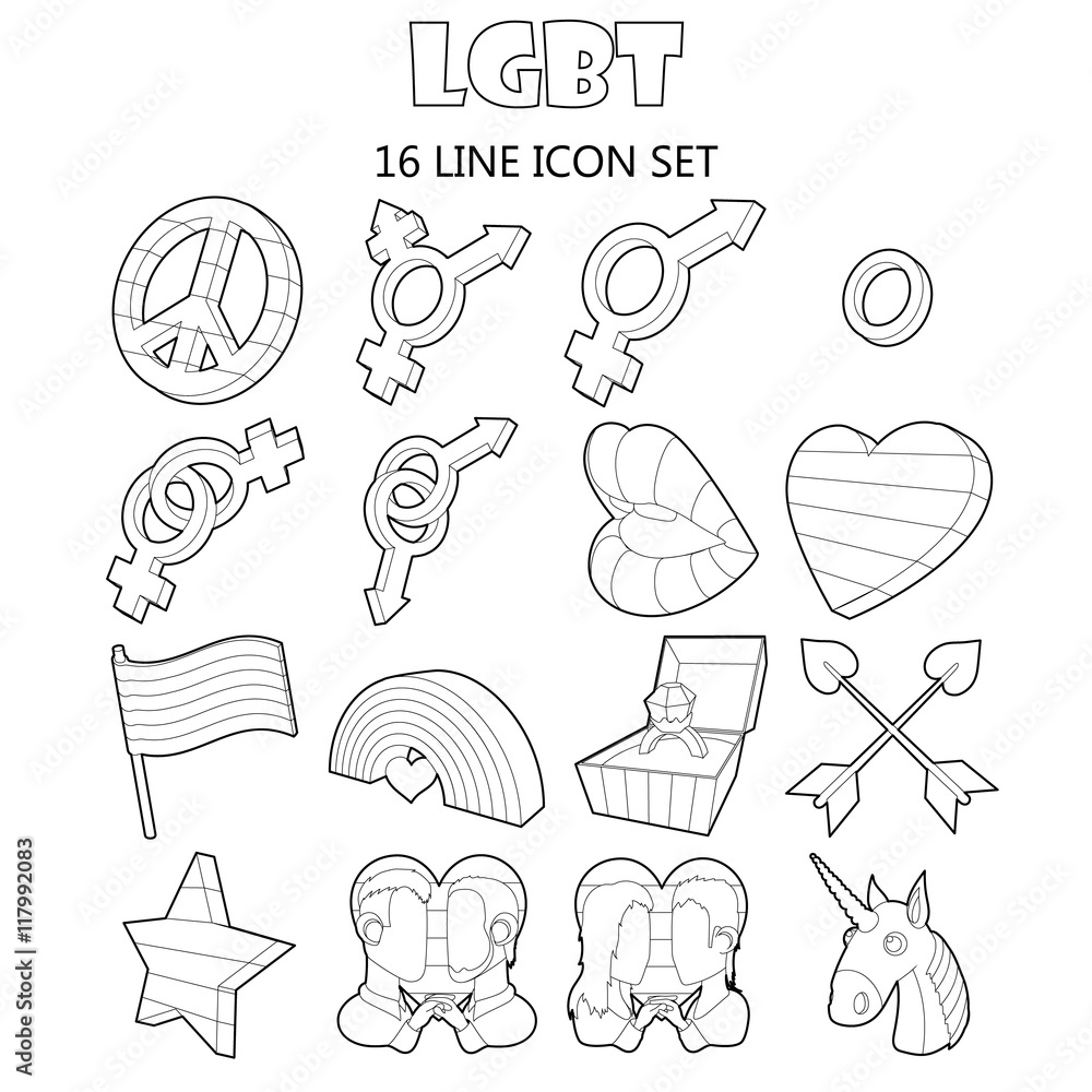 Outline LGBT icons set. Universal LGBT icons to use for web and mobile UI, set of basic LGBT isolated vector illustration