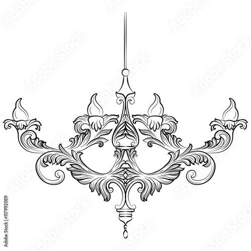 Exquisite Rich Baroque Classic chandelier. Luxury decor accessory design. Vector illustration sketch