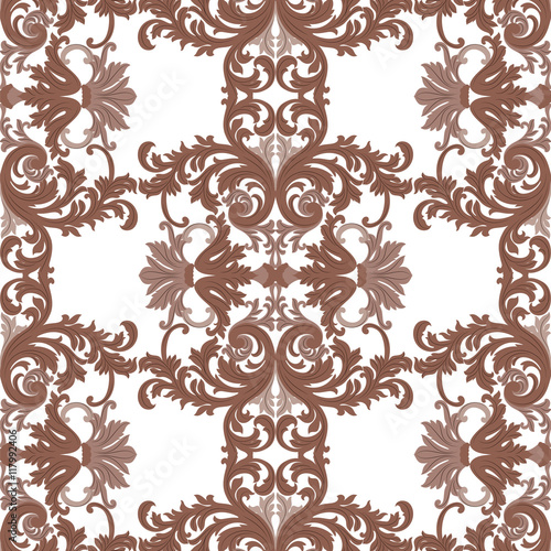 Vintage Rococo ornament pattern. Vector damask decor. Royal Victorian texture for wallpapers, textile, fabric. Brown color