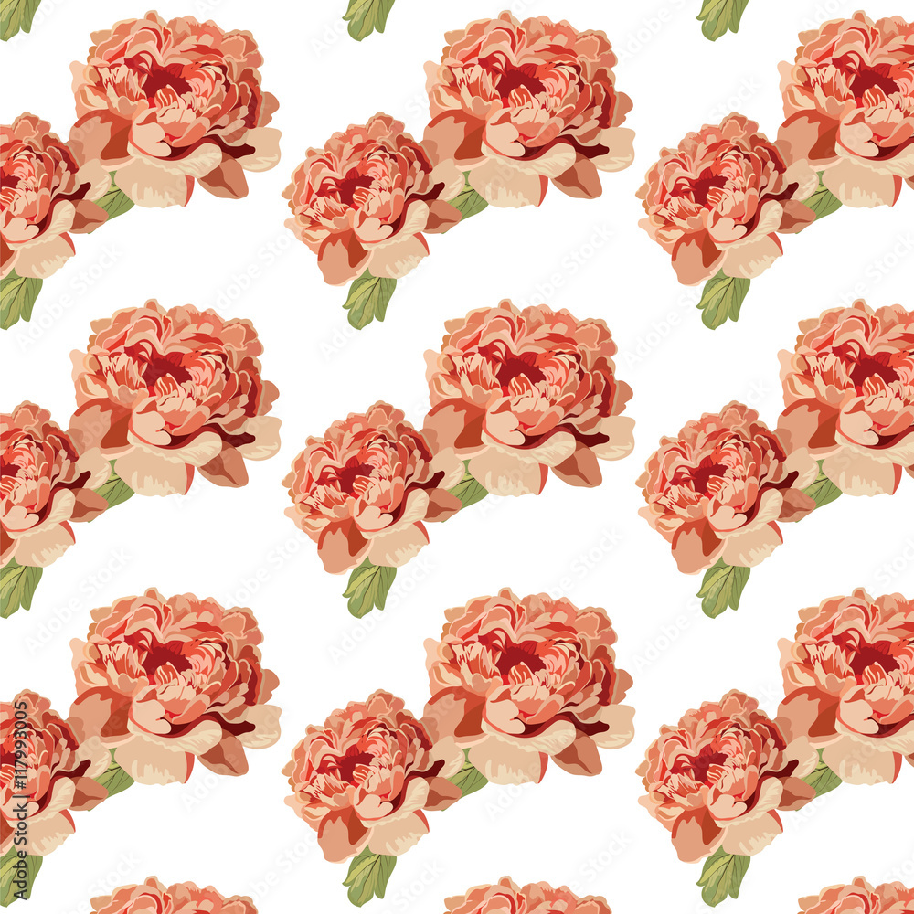 Peony pink flowers pattern Vector