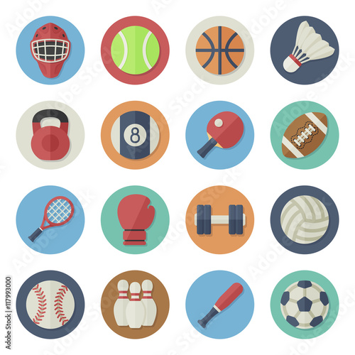 Vector illustration. Flat icon set. Sport equipment in simple design. Icon size 256