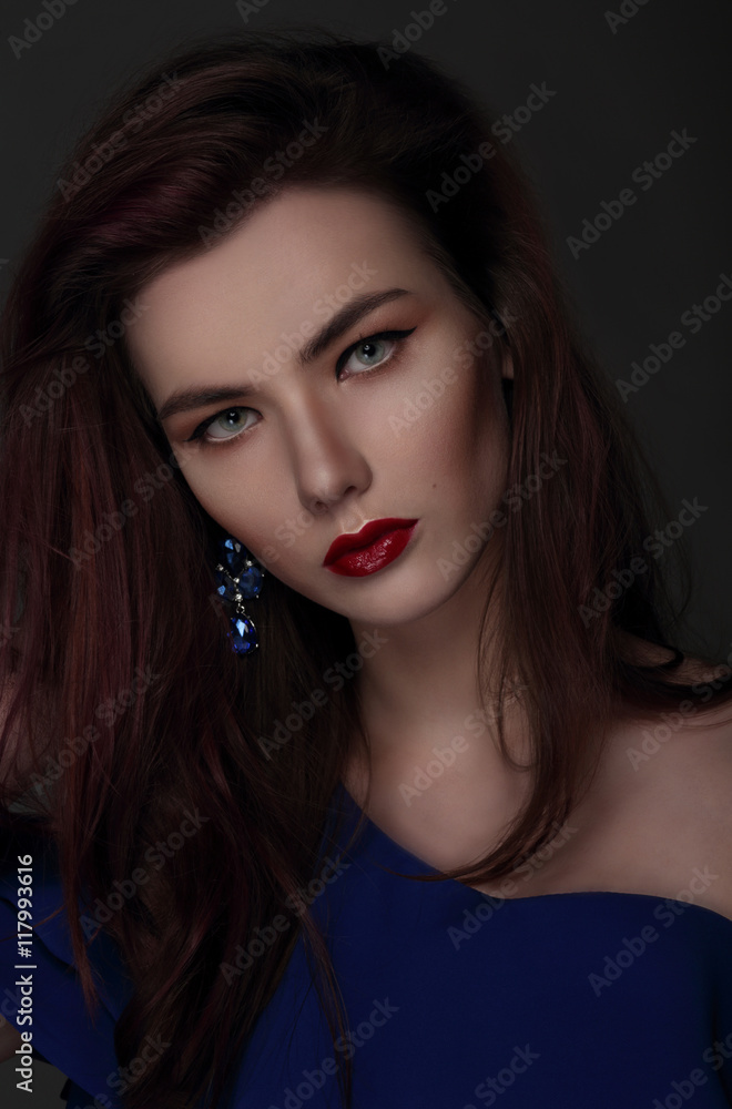 Portrait of a woman. Red lips. Portrait of a woman. Red lips.