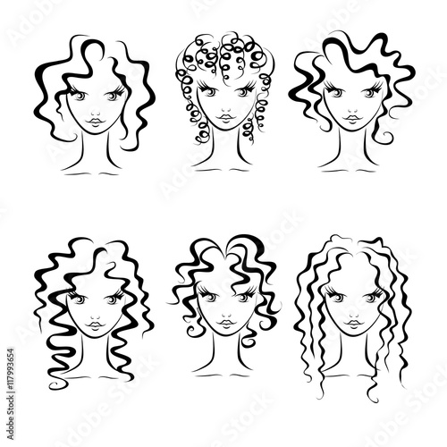 hairstyles for curly hair, fashionable hairstyles. vector