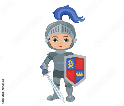 Vector Illustration of little knight isolated on white background.