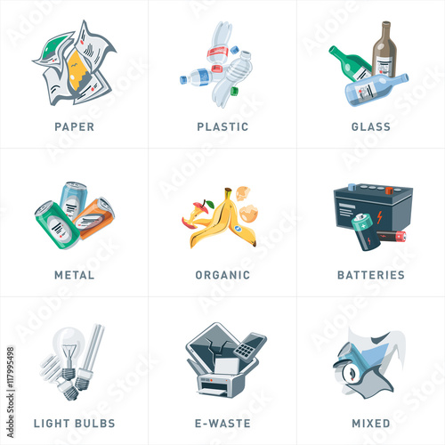 Isolated Trash Waste Recycling Categories Types
