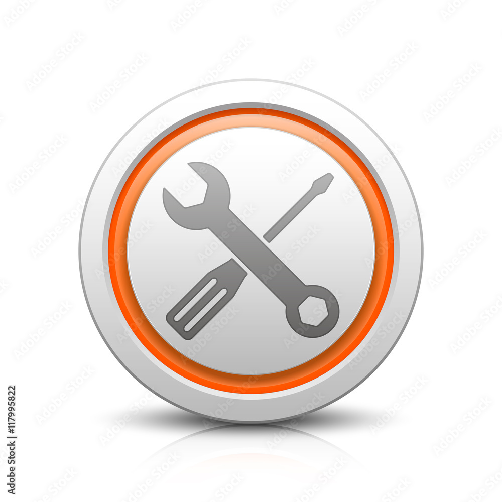 Spanner & Screwdriver – Light gray button with reflection & orange Spanner & Screwdriver – Light gray button with reflection & orange