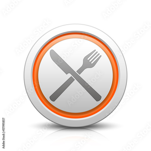 Knife & Fork – Light gray button with reflection & orange