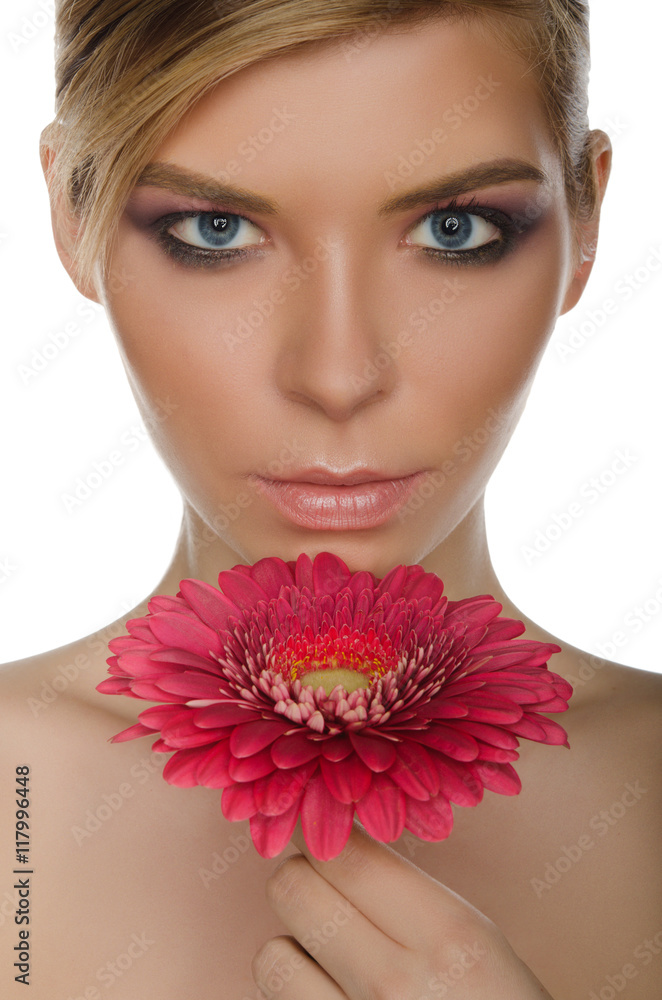 portrait of woman with chrysanthemum portrait of woman with chrysanthemum