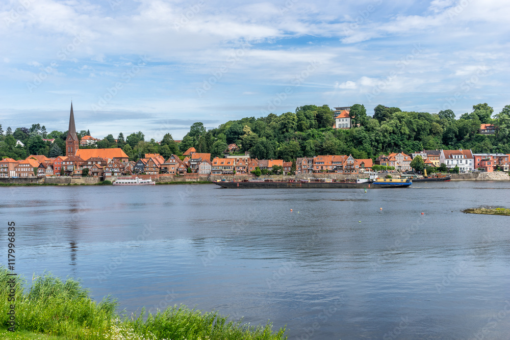 Lauenburg, Germany - July 10, 2016: River Elbe and the Town Lauenburg