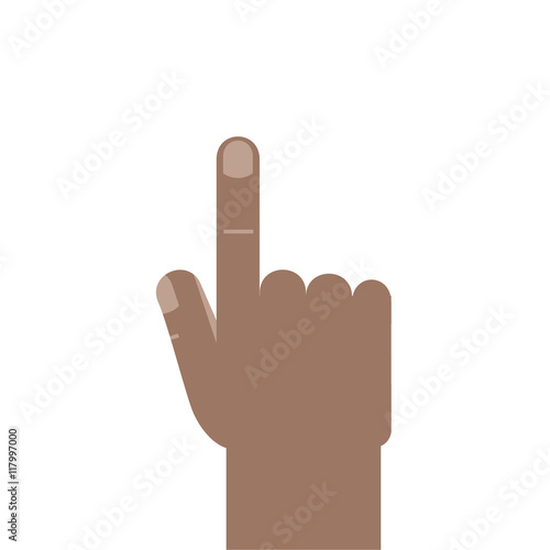 Dark-skinned hand with extended index finger isolated on white background. Forefinger. Pointing a finger at something.