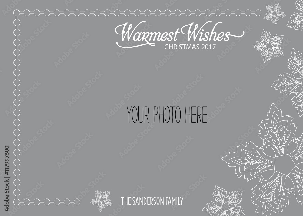 Christmas, Holiday Photo Card Template with Vector Snowflakes - Warmest Wishes Christmas, Holiday Photo Card Template with Vector Snowflakes - Warmest Wishes
