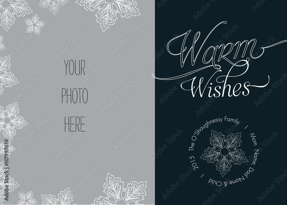 Christmas, Holiday Photo Card Template with Snowflakes - Vector Christmas, Holiday Photo Card Template with Snowflakes - Vector
