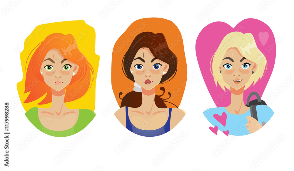 set of beautiful girls in the modern cartoon style set of beautiful girls in the modern cartoon style