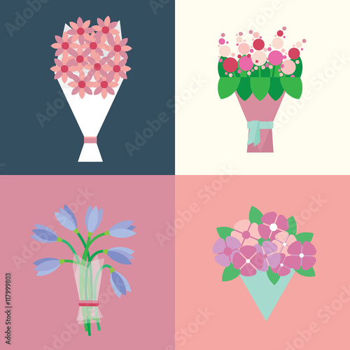 flat banners with flowers, bouquets, celebration