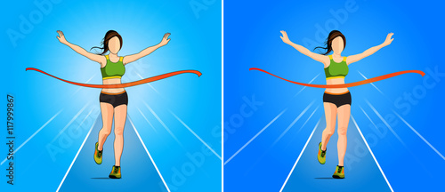 The winner vector illustration in woman running Athletics game at finish line