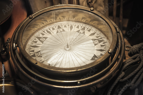 Vintage compass, close up photo