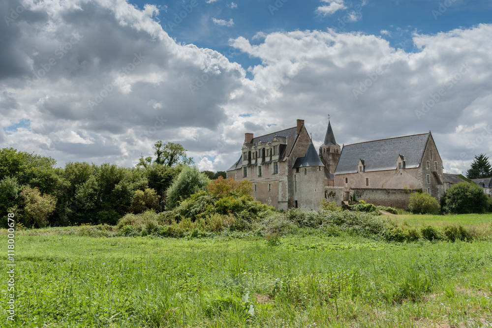 Stock Photo - Dovecot and XIIth-XIVth century Priory, Le Louroux, Touraine, France