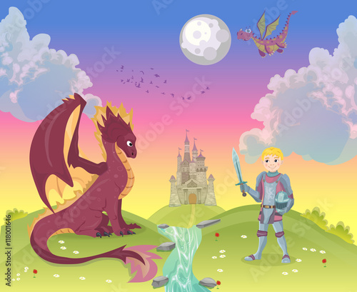 Cartoon knight with dragon