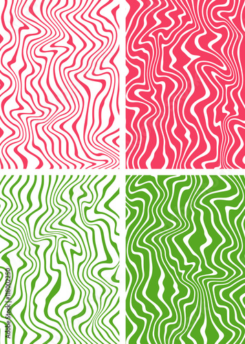 Set of green and pink wavy backgrounds