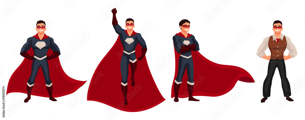 Male superhero cartoon style vector illustration isolated on white ...