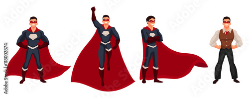 Canvastavla Male superhero cartoon style vector illustration isolated on white background